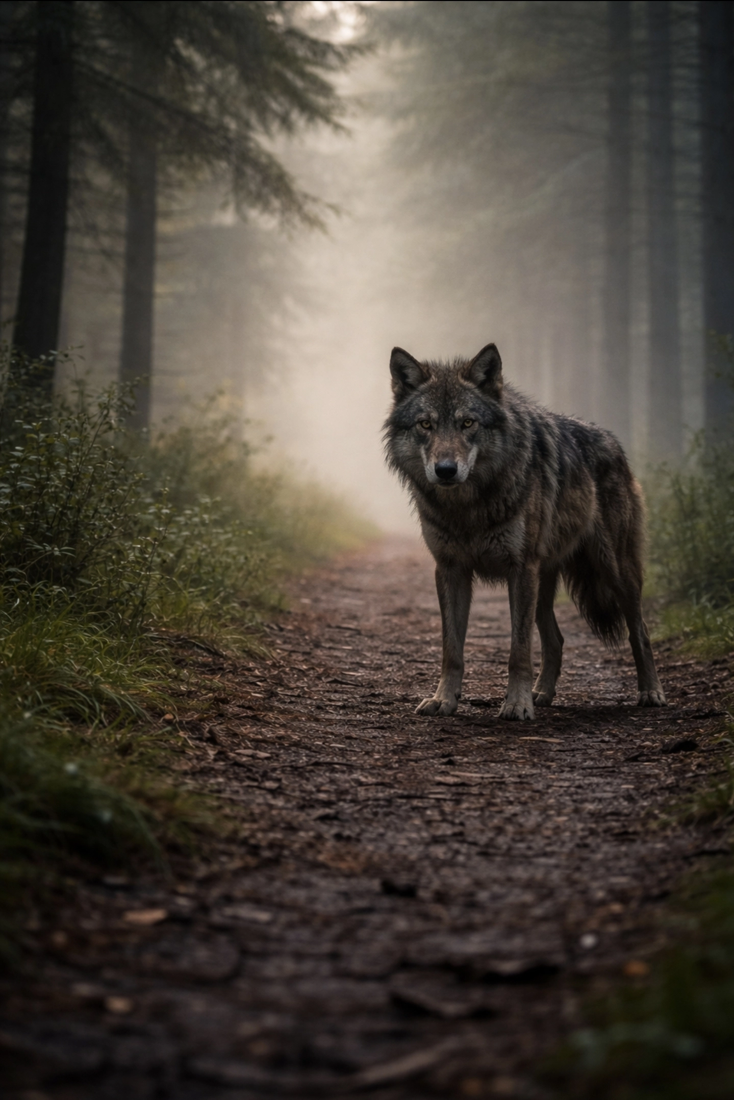 Vlk na&nbsp;lesní cestě