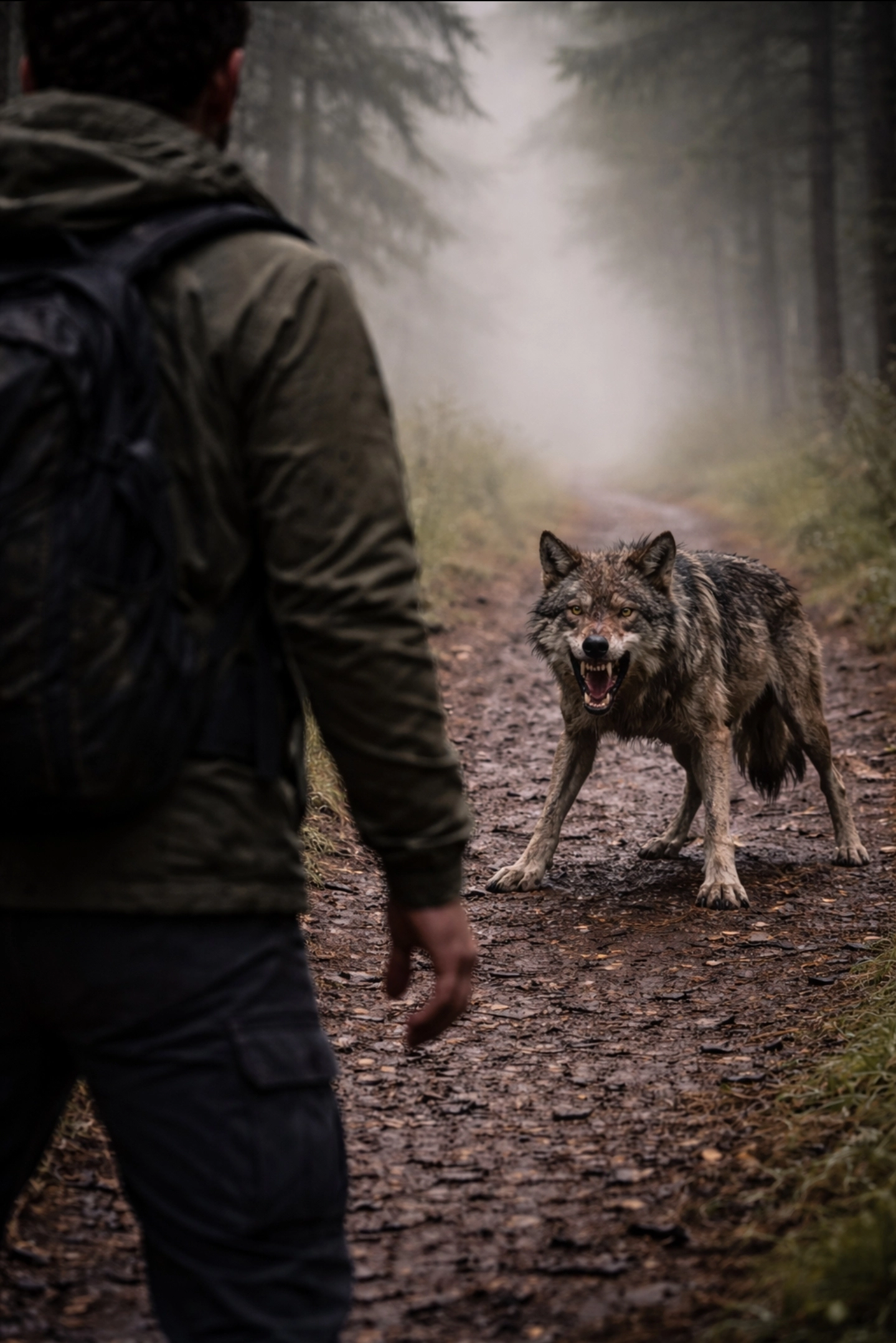 Rozzuřený vlk připravený zaútočit