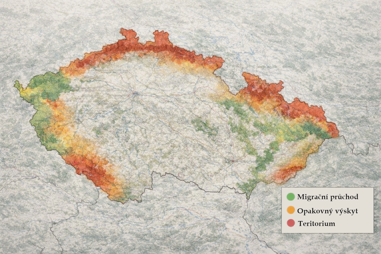 mapa výskytu vlka v&nbsp;ČR